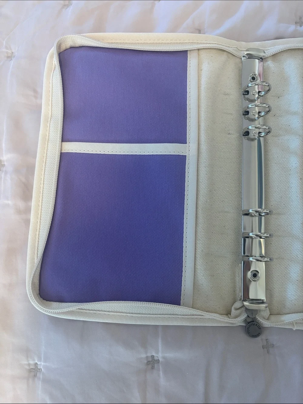 Funnymade Purple Canvas and Clear Organizer Pouch 6 ring binder a5 pocket purple